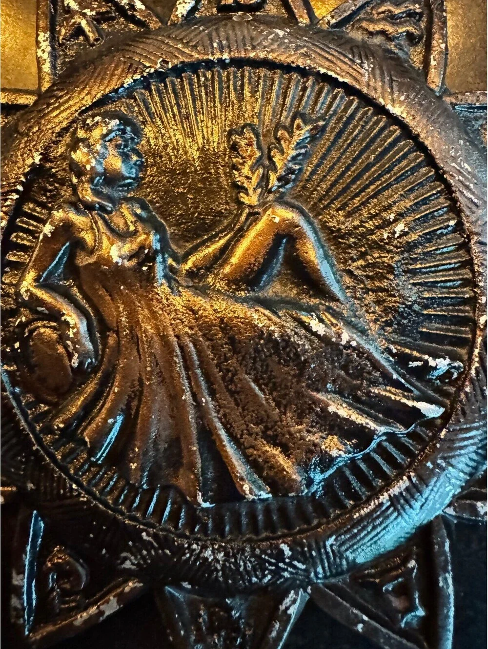 Vintage 1969 E. MESA Cast Aluminum Zodiac Sunburst Wall Plaque - VIRGO Virgin